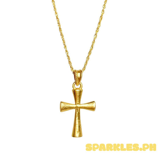 18k Saudi Gold Set Cross Ampaw Plain + Rope Chain 16"