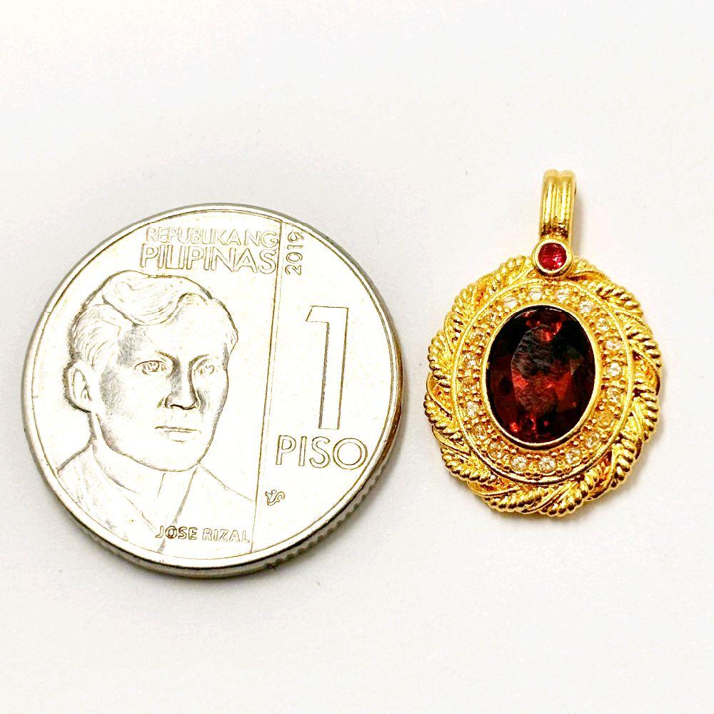 AMPAW/HOLLOW 18k Saudi Gold Oval Garnet Pendant - SKU-OH7IX8AB