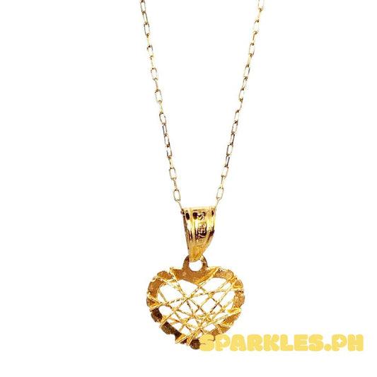 18k Saudi Gold Set Net Heart + Karkar Chain 18"