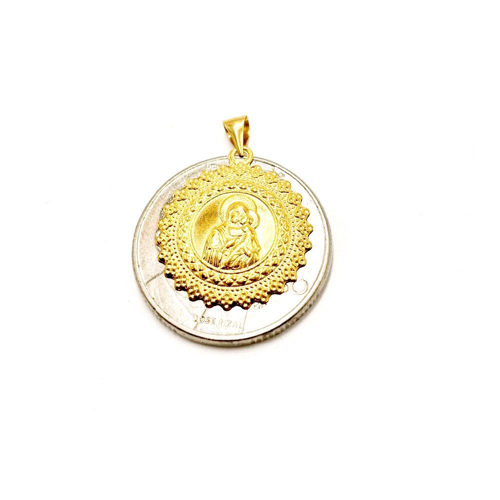 18k Saudi Gold Mary & Child Medallion Pendant - SKU-4G5GA7KJ