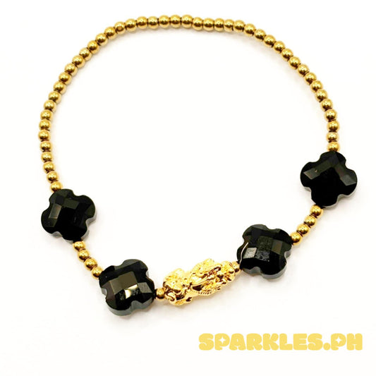 18k Saudi Gold Beaded Crystal Piyao Bracelet - SKU-Q3Y484X3