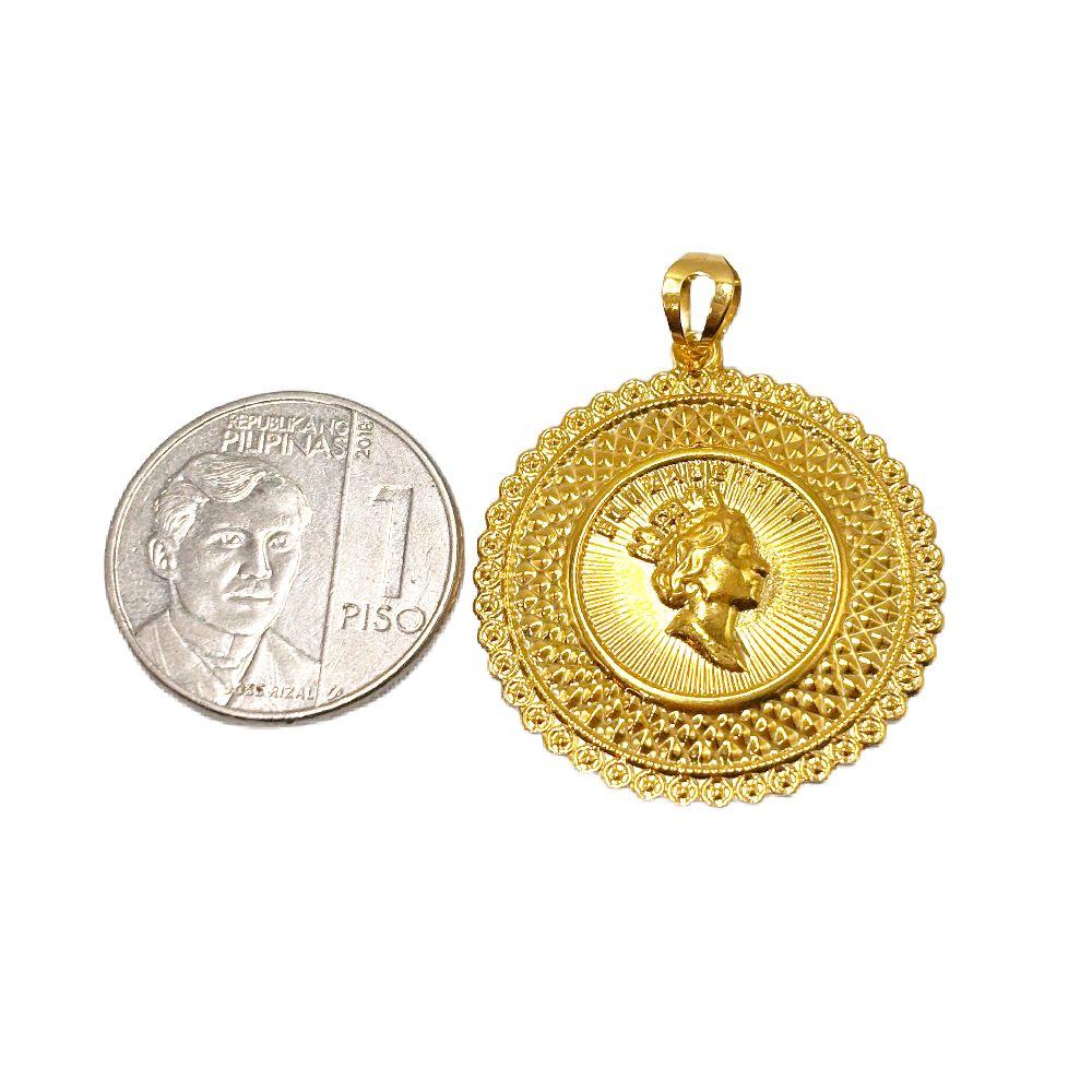 18k Saudi Gold Jumbo Queen Elizabeth Medallion Pendant - SKU-90YSV5WE
