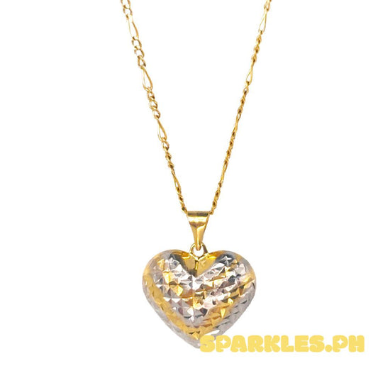 18k Saudi Gold Set Jumbo 2Tone Heart + Figaru 20"