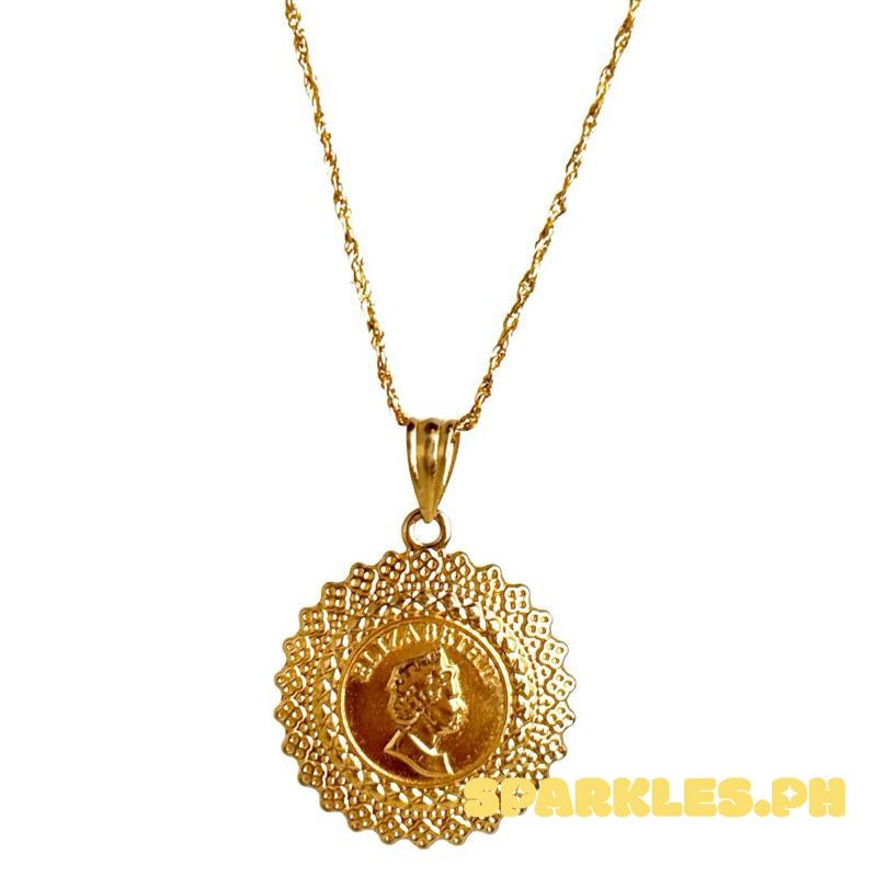 18k Saudi Gold Set Queen Elizabeth Medallion + Rope Chain 18”