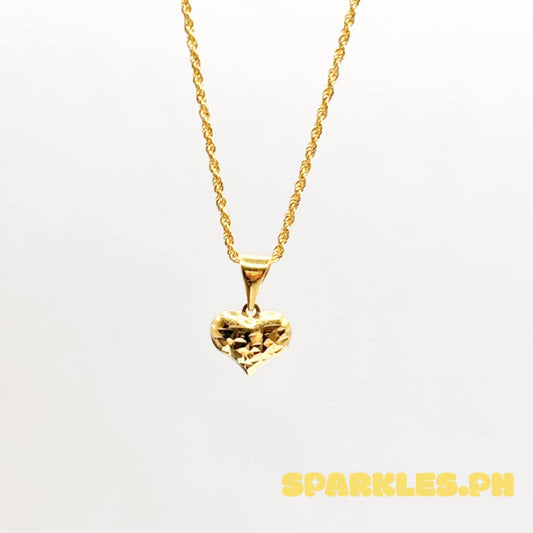 18k Saudi Gold Set Diacut Heart Open Back + Rope Chain 18"