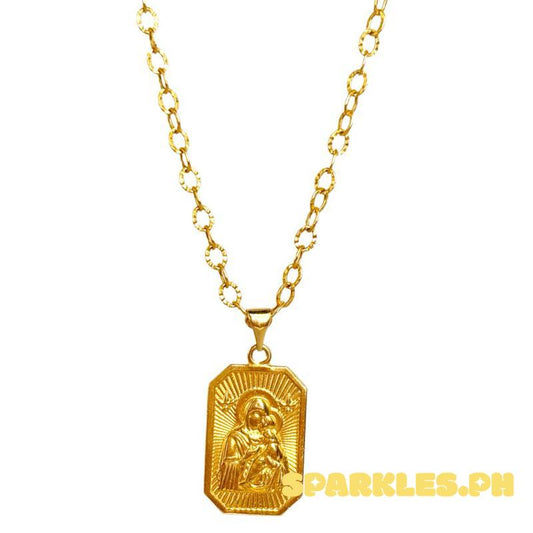 18k Saudi Gold Set Devotion Pendant + Diacut Circle Chain 18”