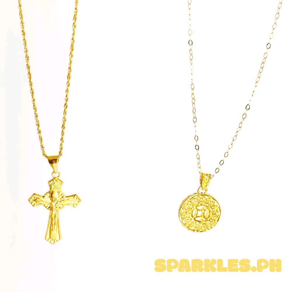 18k Saudi Gold Combo Sets Crown Cross + Rope Chain 18" & Money Catcher AMPAW + Tauco Chain lv1