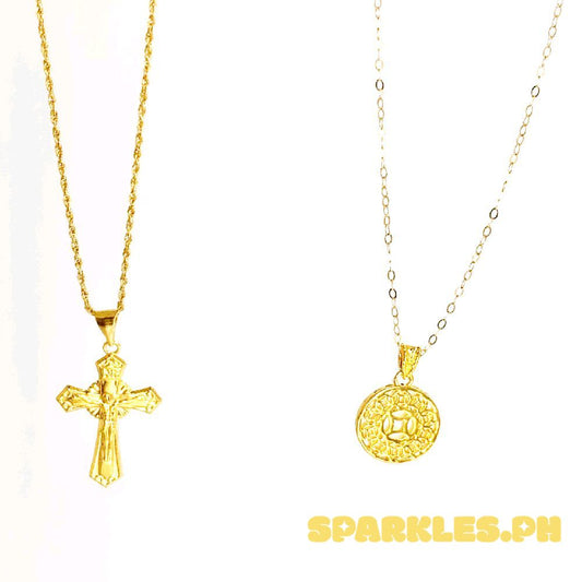 18k Saudi Gold Combo Sets Crown Cross + Rope Chain 18" & Money Catcher AMPAW + Tauco Chain lv1