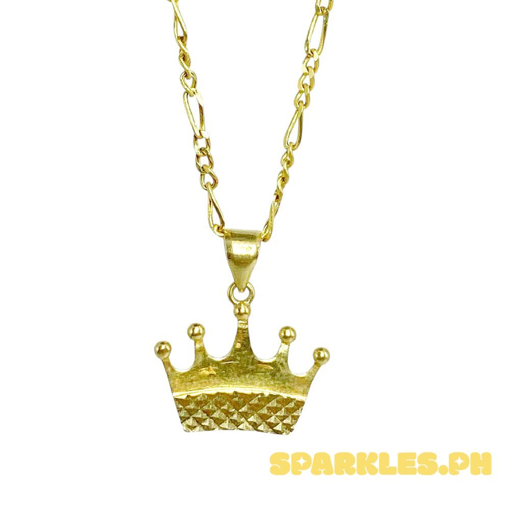 18k Saudi Gold Set Crown Pendant + Figaru Chain 16"