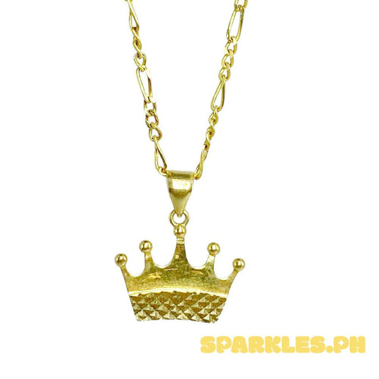 18k Saudi Gold Set Crown Pendant + Figaru Chain 16"