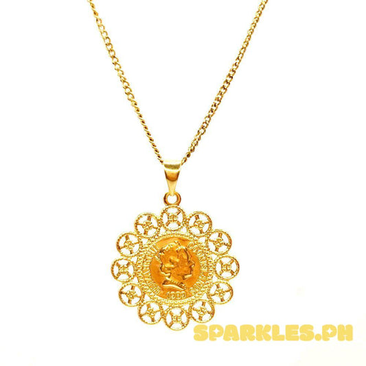 18k Saudi Gold Set Flower Elizabeth + Cadena Chain 20"