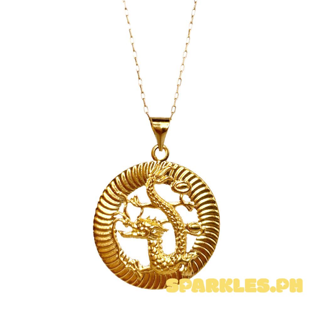 18k Saudi Gold Set Round Dragon + Karkar Chain 18"