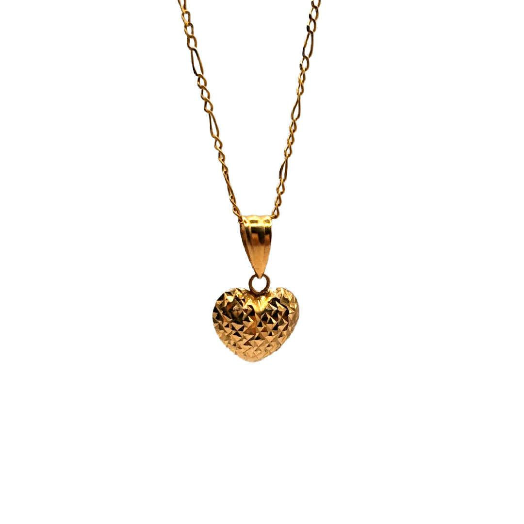 18k Saudi Gold Set Dazzling Diacut Heart + Figaru Chain