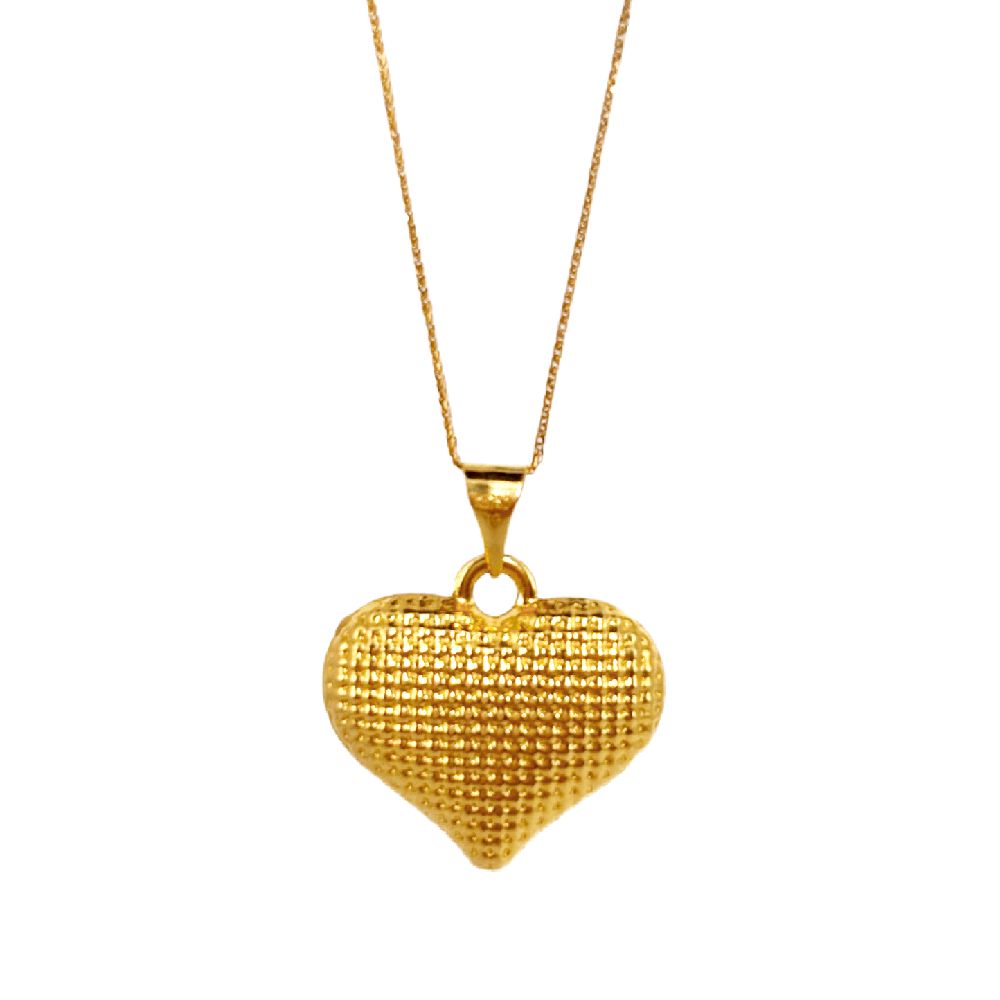 18k Saudi Gold Set Jumbo Dotted Heart  + Foxtail Chain 18"
