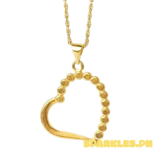 18k Saudi Gold Set Bubble Heart + Rope Chain 20"