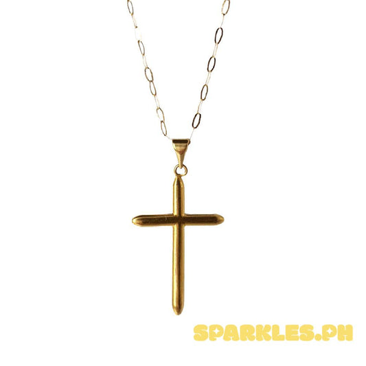 18k Saudi Gold Simple Plain Cross + Micro Paperclip 20"