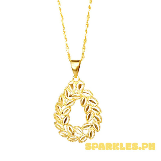 18k Saudi Gold Set Teardrop Leaf + Rope Chain 20"