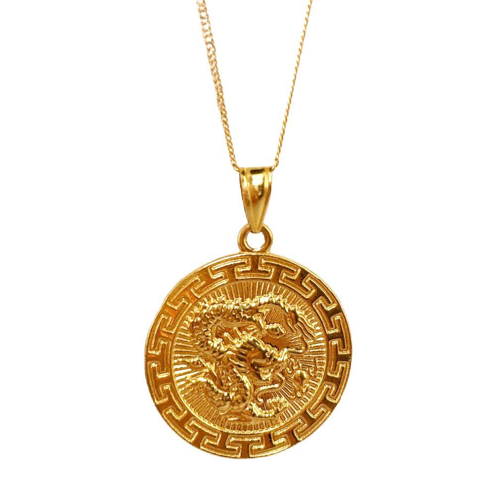 18k Saudi Gold Set Dragon Medallion + Cadena Chain 24"