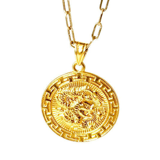 18k Saudi Gold Set Dragon Medallion+ Micro Paper Clip Makapal 20"