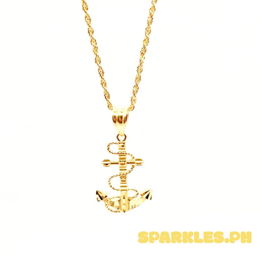 18k Saudi Gold Set Anchor Cross + Rope Chain 20"