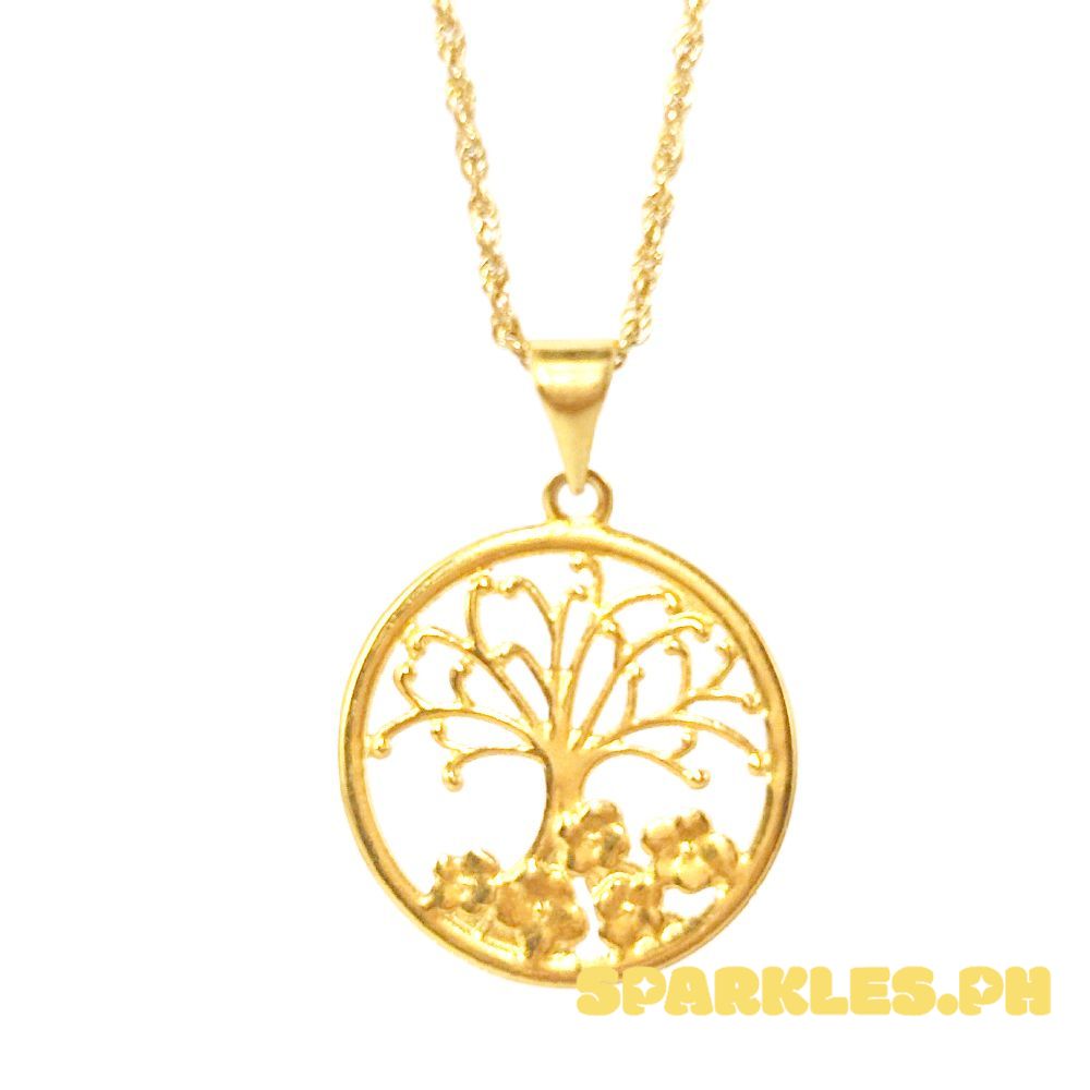 18k Saudi Gold Set Circle Tree + Rope Chain 16"