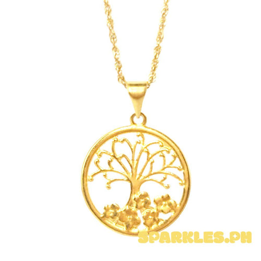 18k Saudi Gold Set Circle Tree + Rope Chain 16"