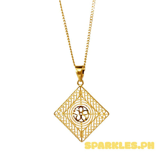 18k Saudi Gold Set Diamond Tile + Cadena Chain 20"
