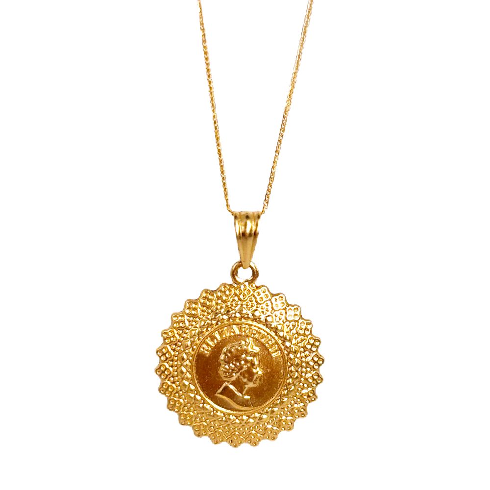 18k Saudi Gold Set Queen Elizabeth Medallion + Foxtail Chain 18"