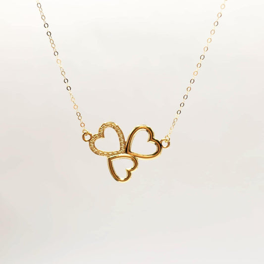 18K Saudi Gold Heart Trio Necklace
