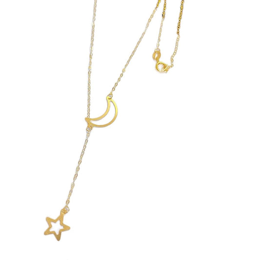 18k Moon Star Necklace Saudi Gold Lightweight