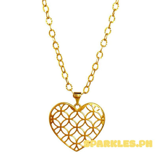 18k Saudi Gold Set Flat Money Catcher Heart + Diacut Circle Chain 16”