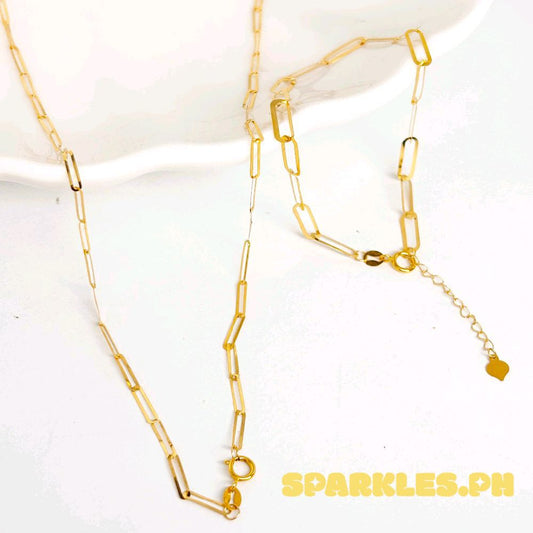 18k Saudi Gold Combo 2×5mm Paperclip Chain 16" and 3×5mm Paperclip Bracelet with Extender