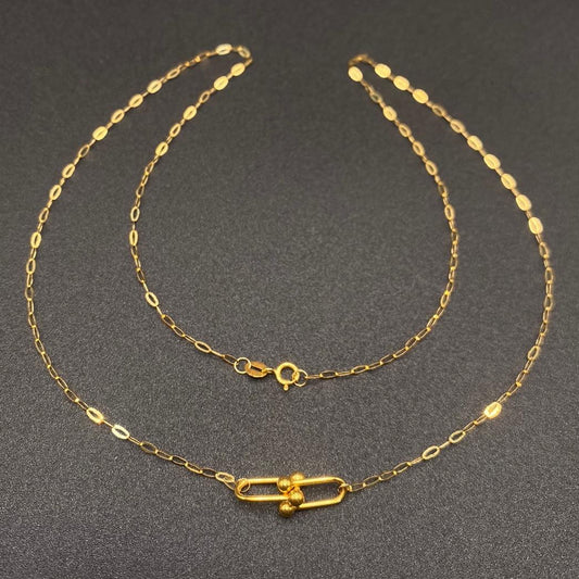 18k Saudi Gold Micro Hardware Paperclip Solid Lightweight Necklace Pawnable