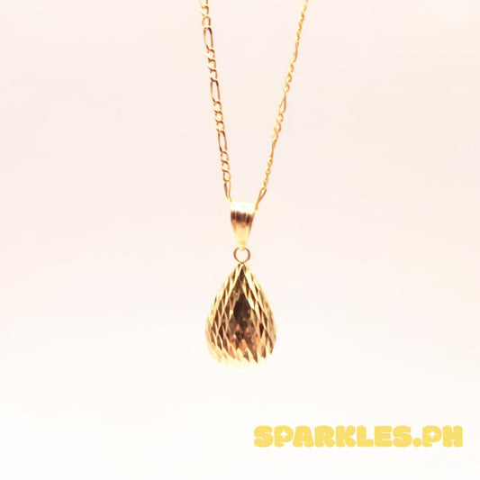 18k Saudi Gold Set Dazzling Teardrop + Figaru Chain 16"