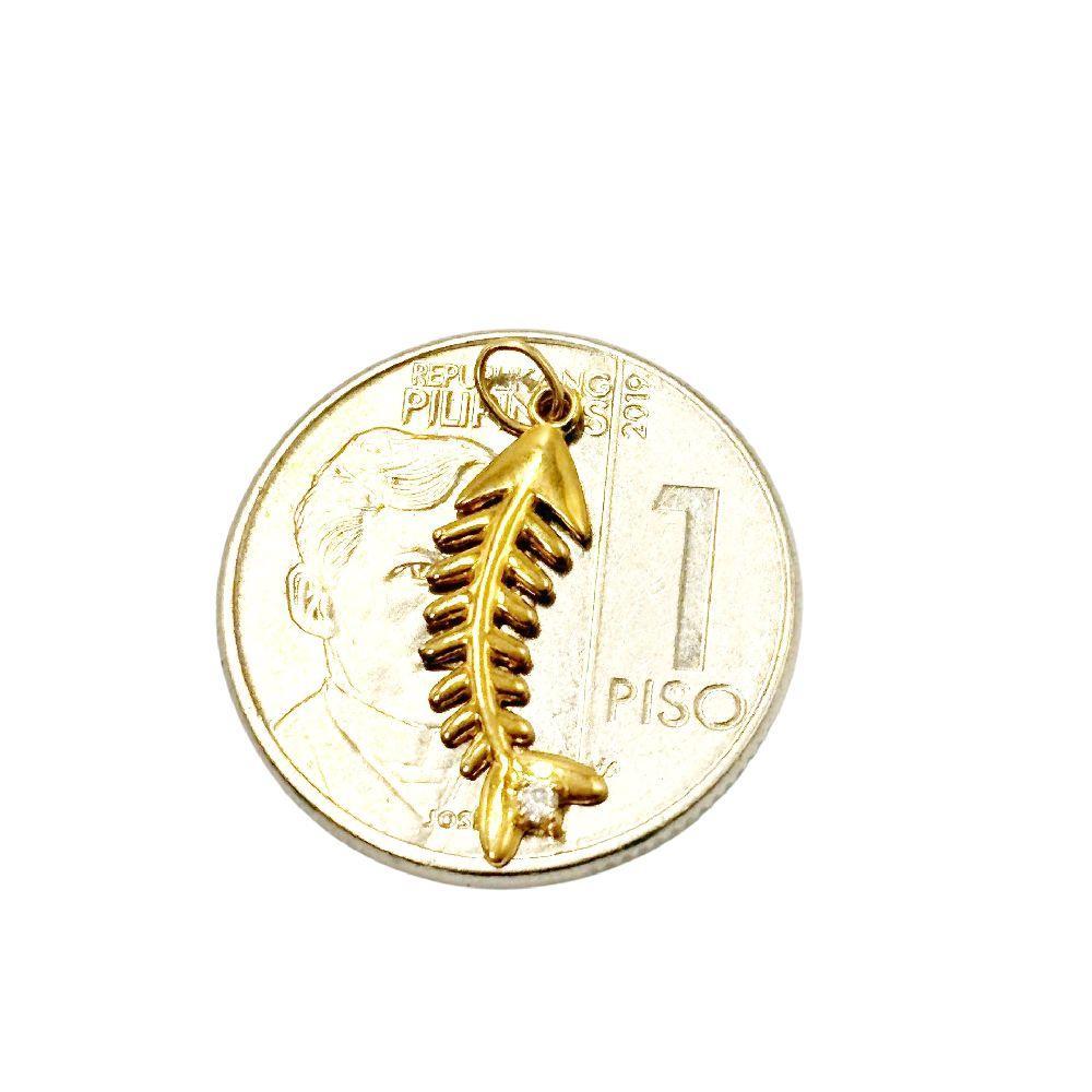 18k Saudi Gold Fish Bone Pendant - SKU-S2V256H0