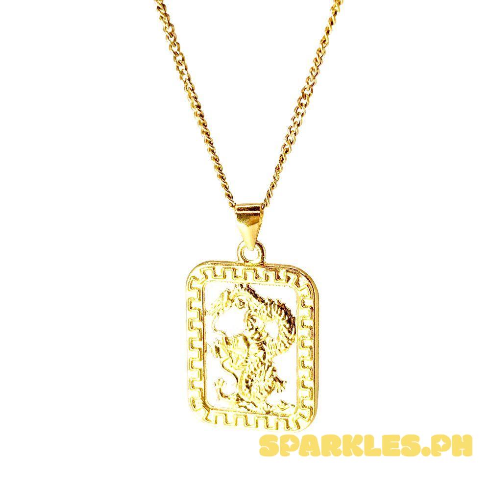 18k Saudi Gold Set Square Dragon + Cadena Chain 22"