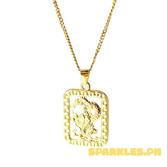 18k Saudi Gold Set Square Dragon + Cadena Chain 22"