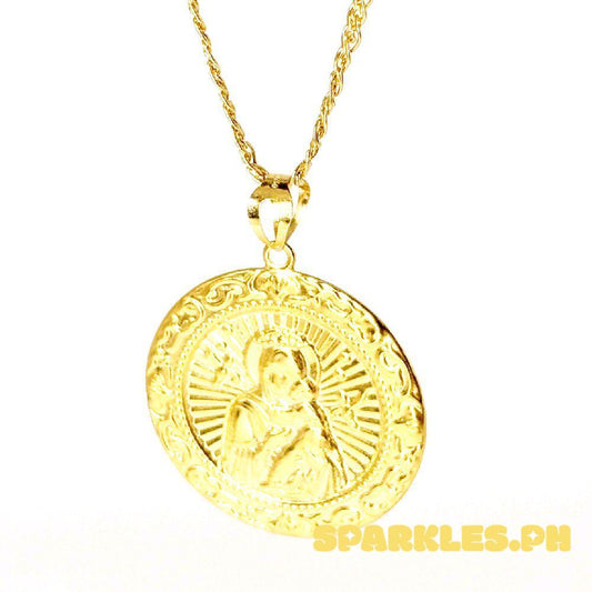 18k Saudi Gold Set Sacred Mary & Child + Tauco Knot Chain 20"