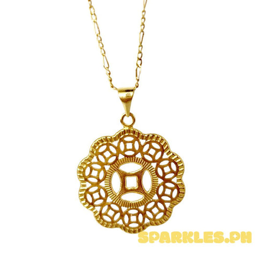 18k Saudi Gold Set Money Catcher Flower + Figaru Chain 20"