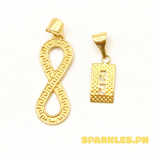 18k Saudi Gold F Style Infinity & FenFen Rectangle Pendants