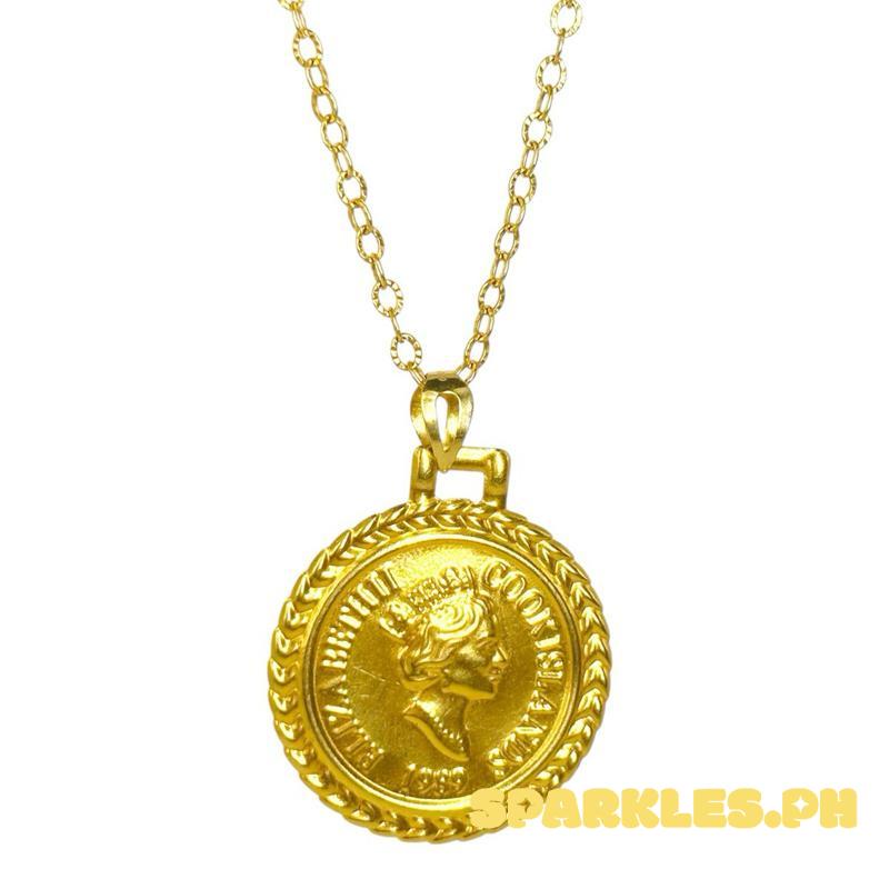 18k Saudi Gold Set Circle Queen Elizabeth + Diacut Circle Chain 20”