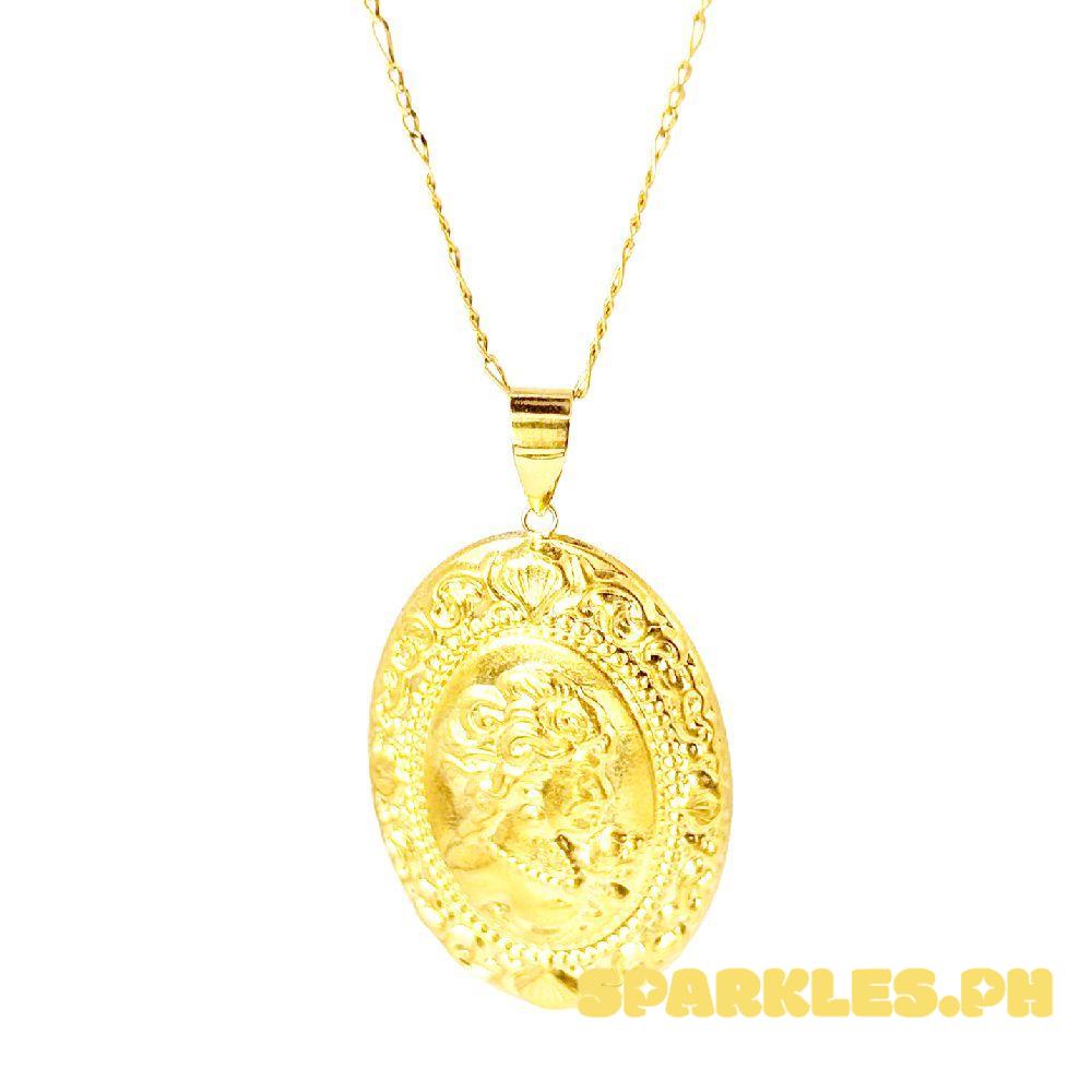 18k Saudi Gold Set Oval Queen + Figaru Chain 18"