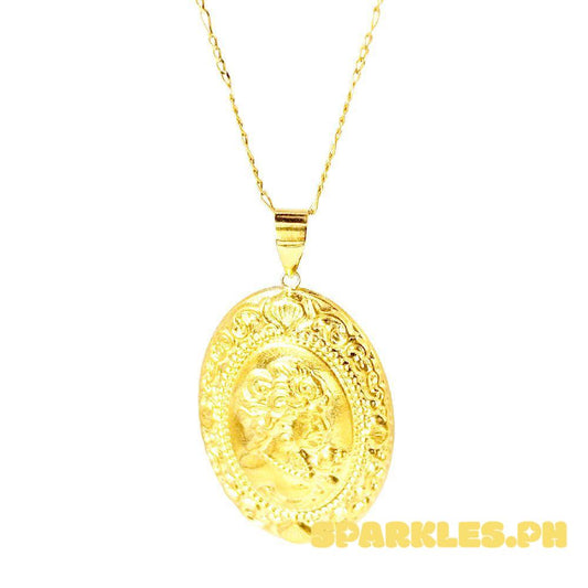 18k Saudi Gold Set Oval Queen + Figaru Chain 18"