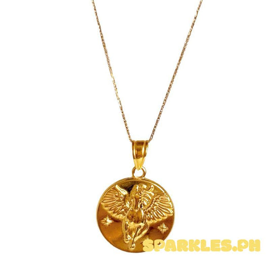 18k Saudi Gold Set Pegasus Pendant + Foxtail Chain 18”