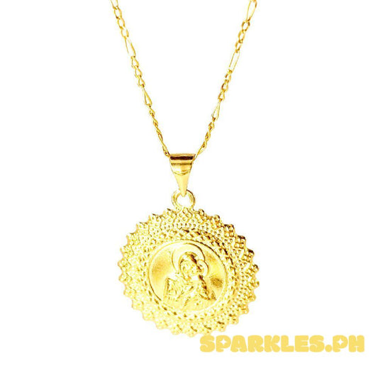 18k Saudi Gold Set Mary & Child Medallion + Figaru Chain 18"