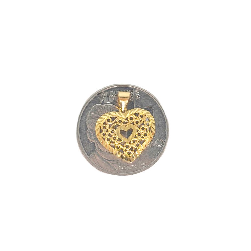 18k Saudi Gold Lace Heart Pendant - SKU-1IMOA2FT