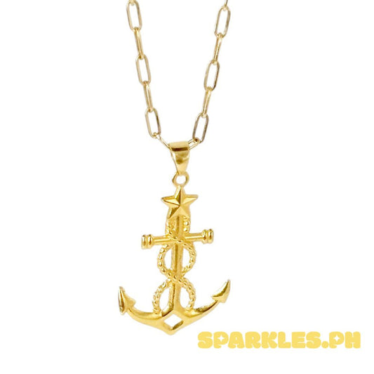 18k Saudi Gold Set Anchor Star + Micro Paperclip Makapal 20"