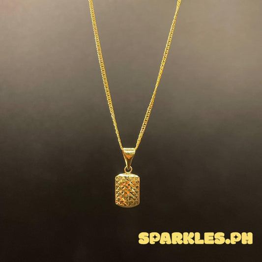 18k Saudi Gold SET Diasquare + Japan Chain 16"