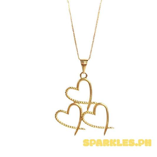18k Saudi Gold Set Big Triple Heart + Foxtail Chain 16"