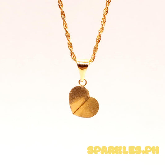 18k Saudi Gold Leaf Heart + Rope Chain 22"